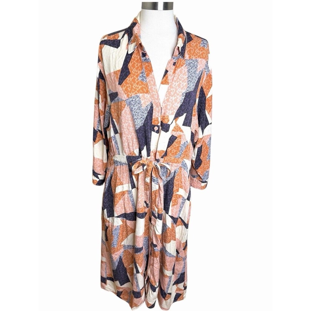 Anthropologie Corey Lynn Calter Abstract Patchwork Midi Shirt Dress Womens L